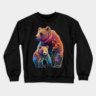 Nature's Love: Mother and Baby Bear with Floral Watercolor Design Crewneck Sweatshirt